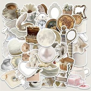 Vintage Aesthetic Sticker Set - White, Gold, Cream pack of 20